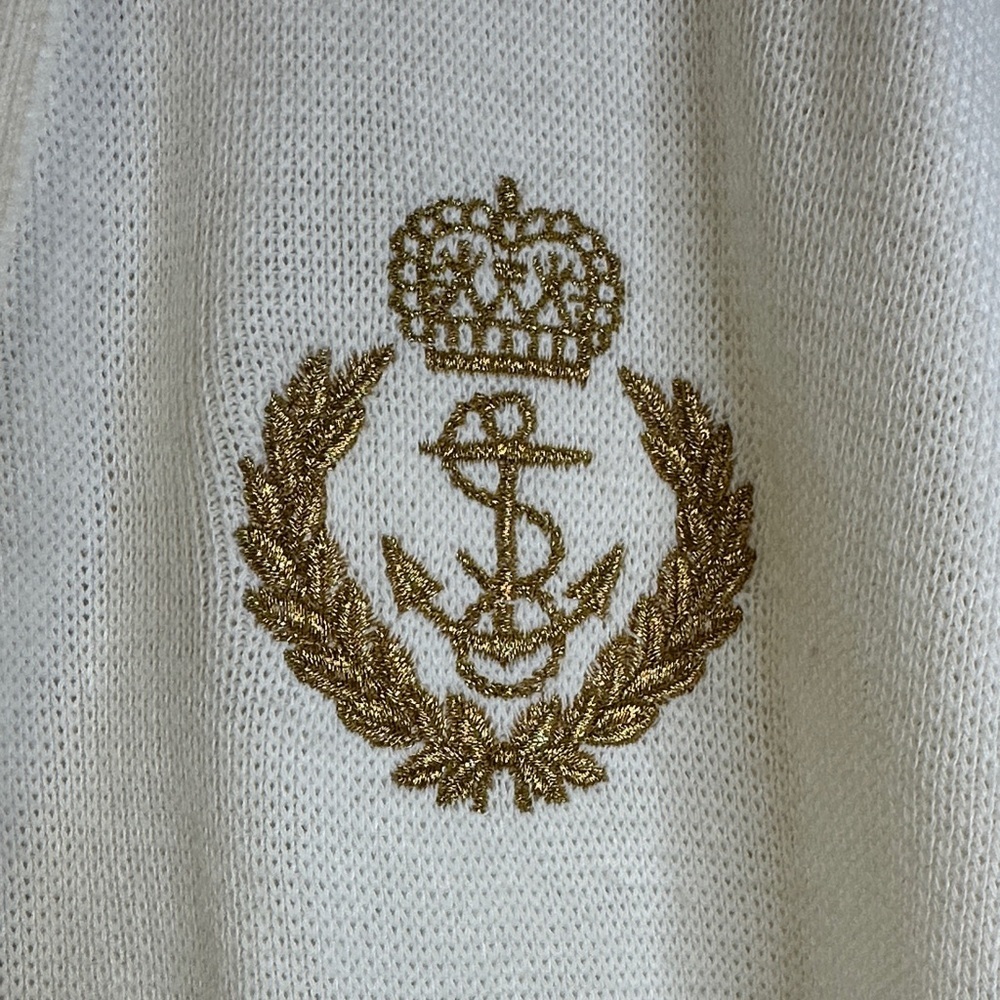 80s Vintage Bay Point Threads Knit Cardigan Gold Embroidered Nautical Crest M - Picture 3 of 7